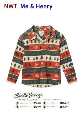 Me & Henry Multi Colored Brushed Cotton Overshirt - size 5/6Y
